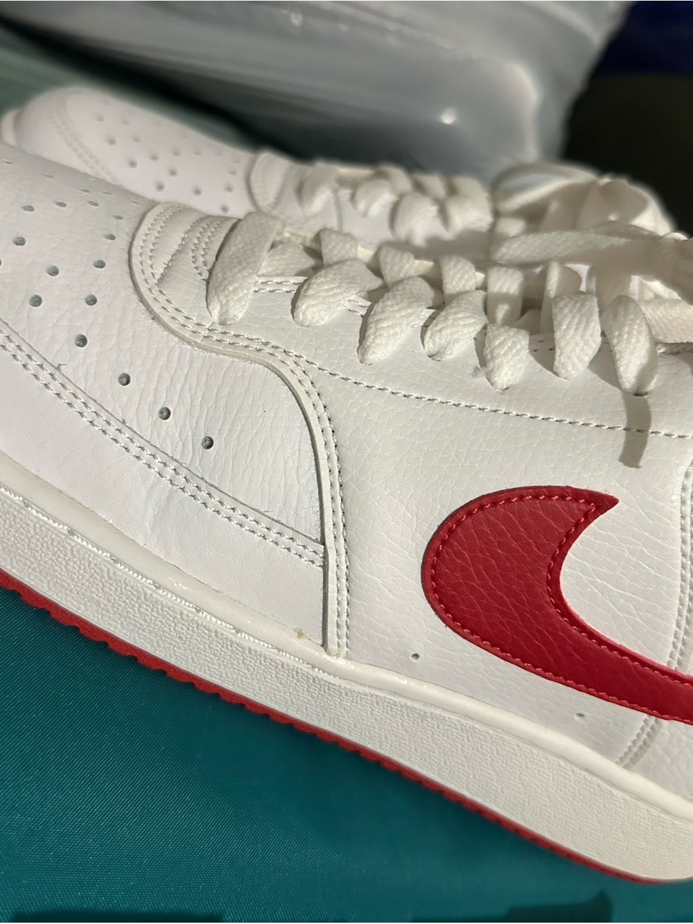 Nike Men’s White Sneakers with Red Swoosh